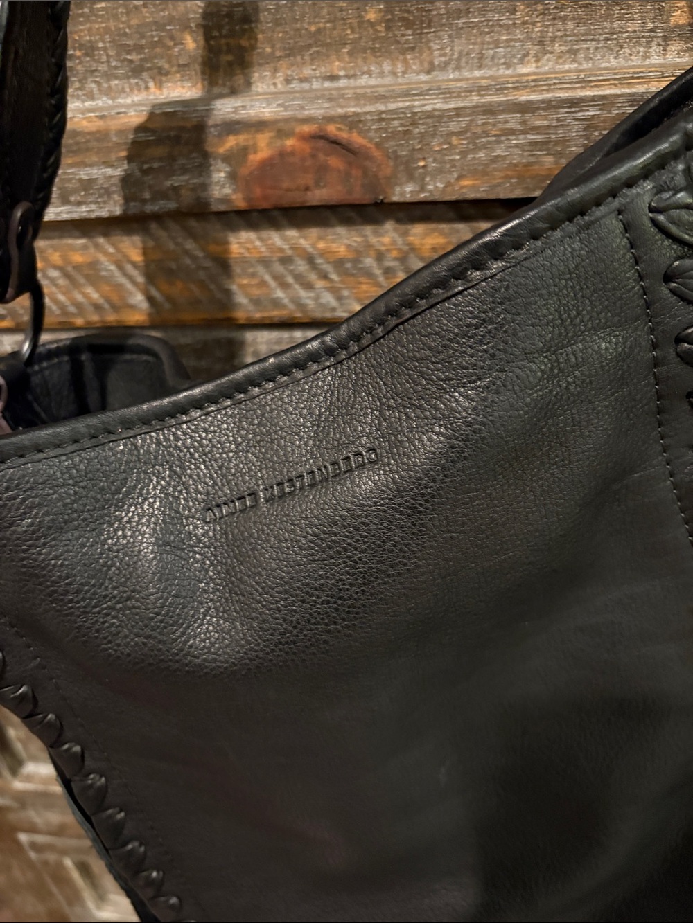 Aimee Kestenberg Black Leather Shoulder Bag with Braided Trim - Picture 3 of 11